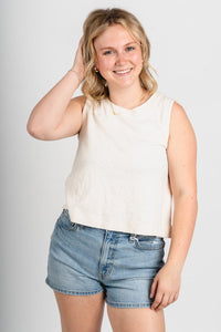 Boxy crop tank top cream - Affordable Tank Top - Boutique Tank Tops at Lush Fashion Lounge Boutique in Oklahoma City