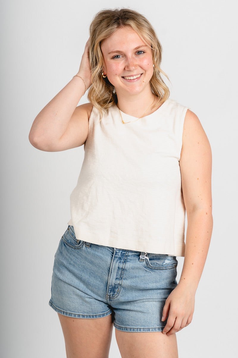 Boxy crop tank top cream - Affordable Tank Top - Boutique Tank Tops at Lush Fashion Lounge Boutique in Oklahoma City