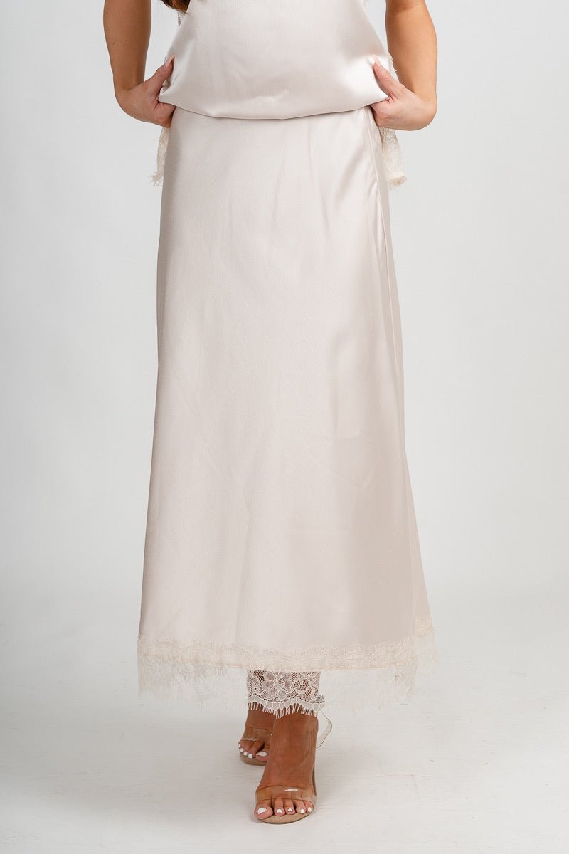 Lace trim midi skirt pearl