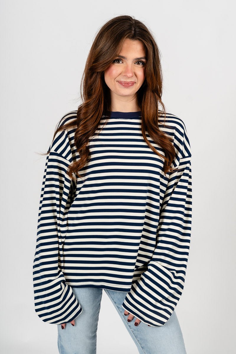 Striped oversized long sleeve top navy/ivory