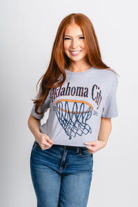 OKC basketball swoosh crop t-shirt grey - Trendy OKC Apparel at Lush Fashion Lounge Boutique in Oklahoma City