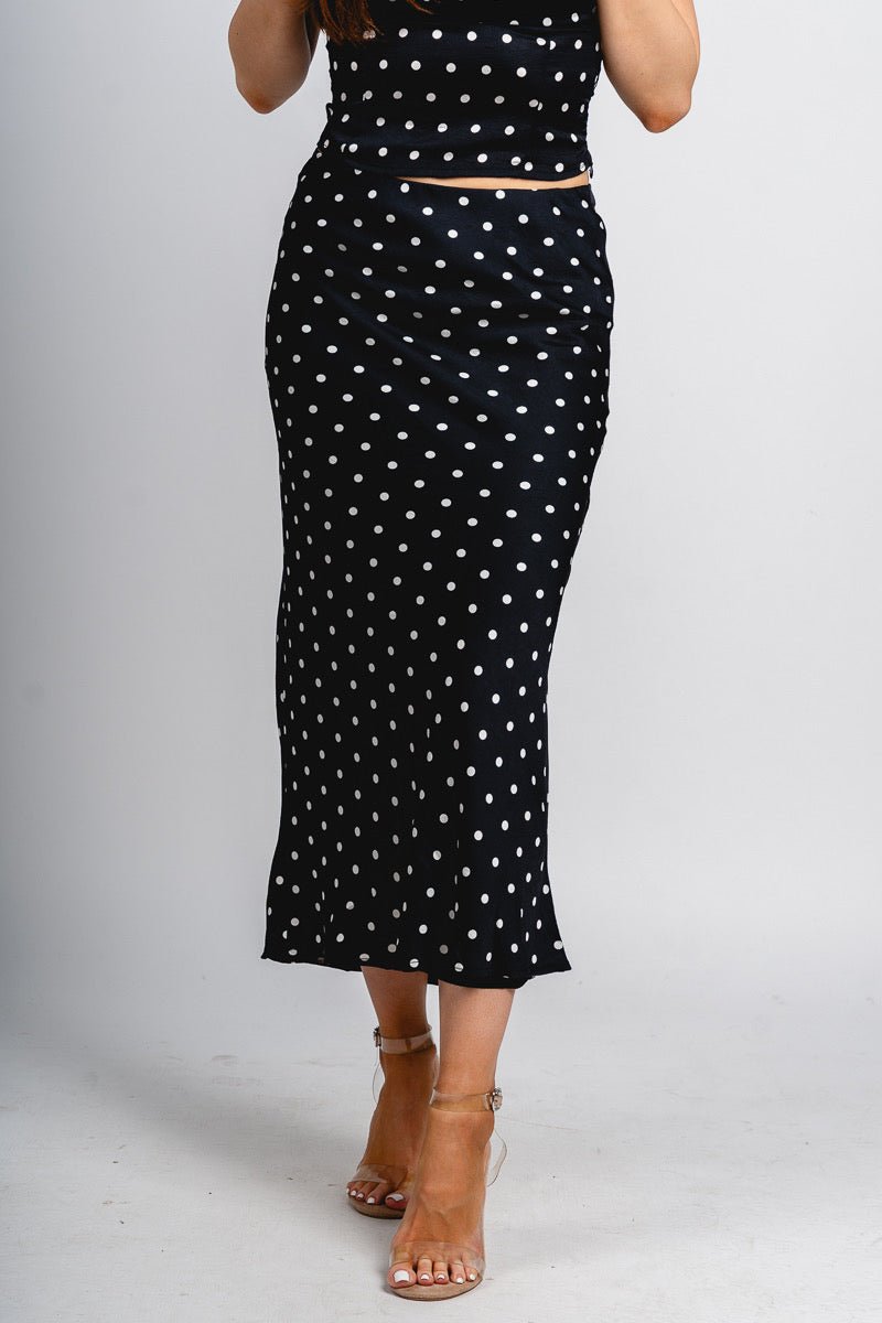 Polka dot maxi skirt black/white | Lush Fashion Lounge: boutique fashion skirts, affordable boutique skirts, cute affordable skirts