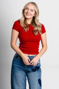 Fitted baby tee deep red - Trendy T-Shirts for Valentine's Day at Lush Fashion Lounge Boutique in Oklahoma City