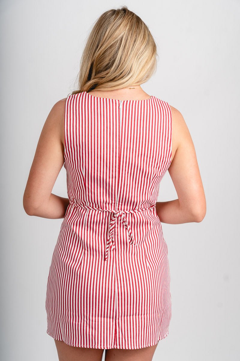High neck striped mini dress red/white - Adorable dress - Stylish Patriotic Summer Graphic Tees at Lush Fashion Lounge Boutique in OKC