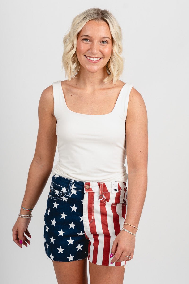 High rise American flag shorts red/white/blue - Cute Shorts - Fun American Summer Outfits at Lush Fashion Lounge Boutique in Oklahoma City