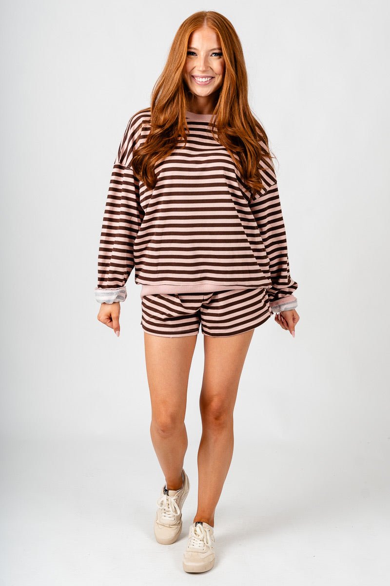 Striped drawstring shorts pink/brown
