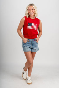 Sleeveless American flag sweater red - Stylish Sweater - Trendy American Summer Fashion at Lush Fashion Lounge Boutique in Oklahoma