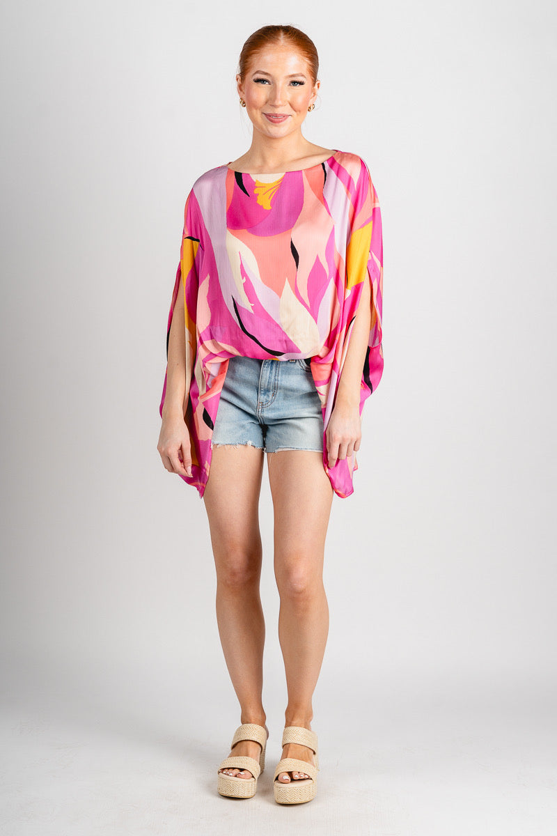 Abstract caftan blouse pink multi - Fun top - Unique Getaway Gear at Lush Fashion Lounge Boutique in Oklahoma