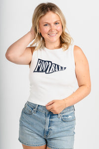 Football pennant flag tank top white/navy - Affordable top - Boutique Tank Tops at Lush Fashion Lounge Boutique in Oklahoma City