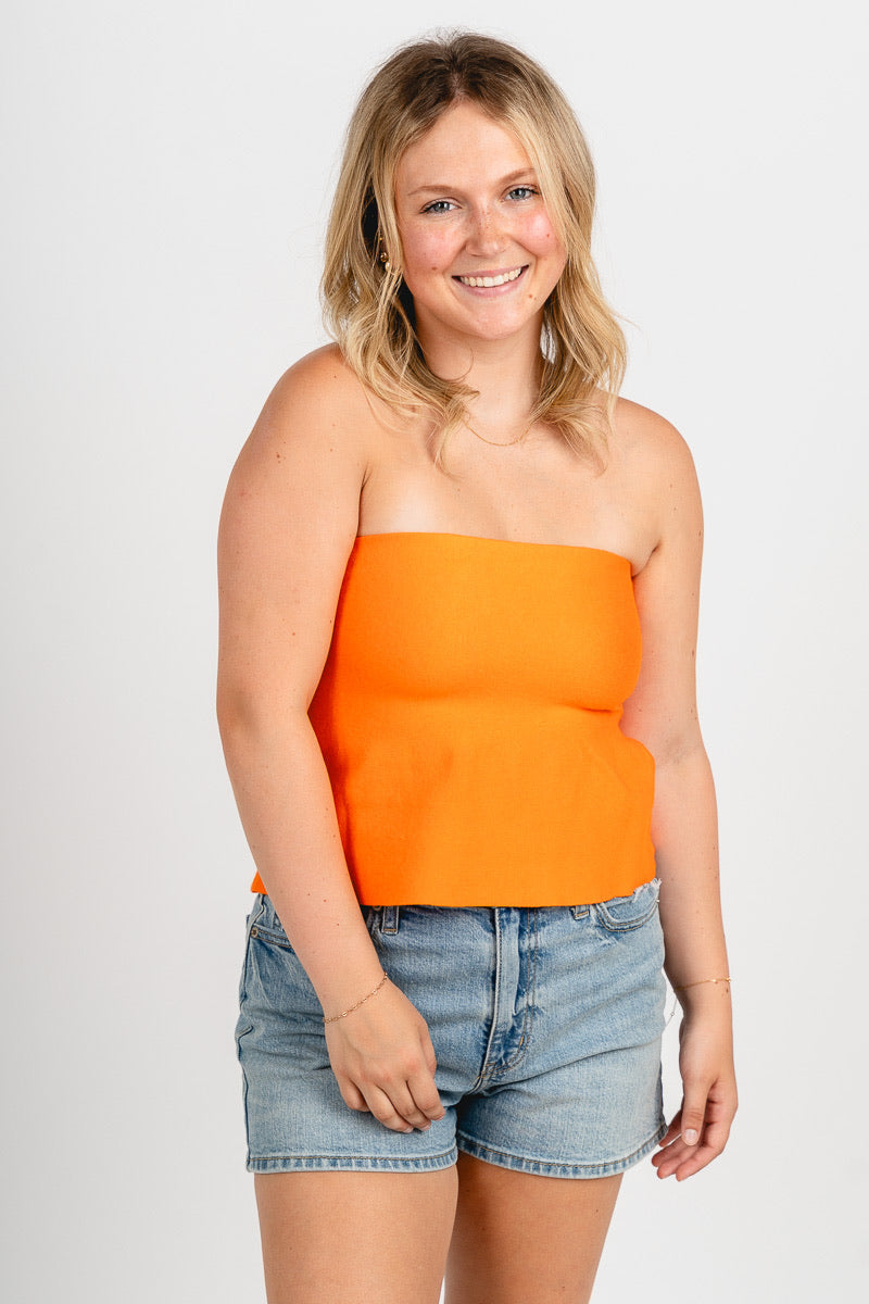 Ellie strapless peplum top orange