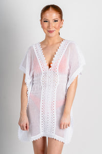 Crochet eyelet swimsuit cover up white - Trendy cover up - Cute Vacation Collection at Lush Fashion Lounge Boutique in Oklahoma City