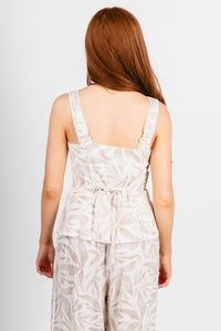 Lace trim button tank top seashore - Adorable tank top - Stylish Vacation T-Shirts at Lush Fashion Lounge Boutique in Oklahoma City