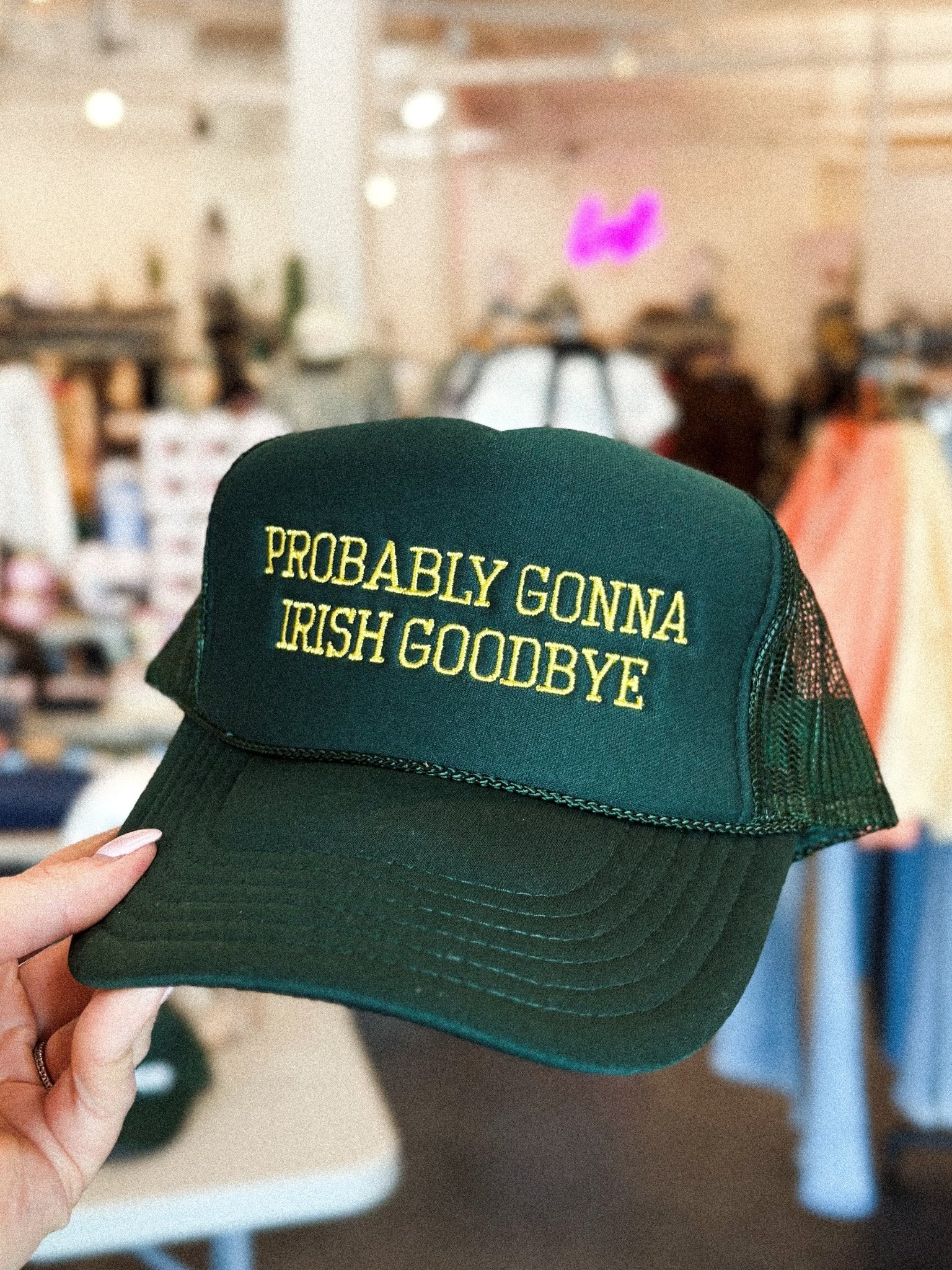 Probably gonna Irish goodbye trucker hat green - Trendy T-Shirts for St. Patrick's Day at Lush Fashion Lounge Boutique in Oklahoma City