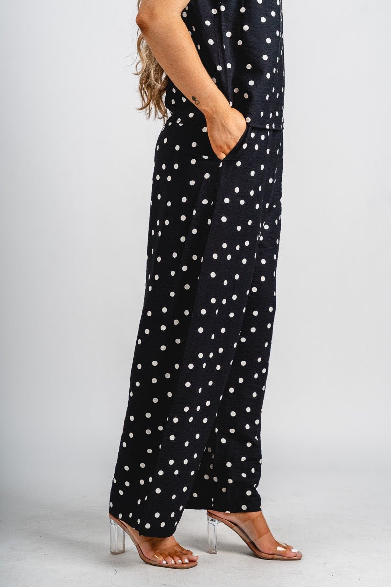 Polka dot wide leg pants black | Lush Fashion Lounge: women's boutique pants, boutique women's pants, affordable boutique pants, women's fashion pants