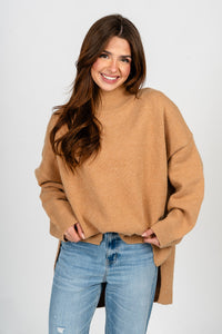 Mock neck oversized sweater camel – Boutique Sweaters | Fashionable Sweaters at Lush Fashion Lounge Boutique in Oklahoma City