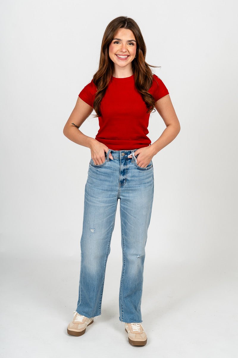 Fitted baby tee deep red
