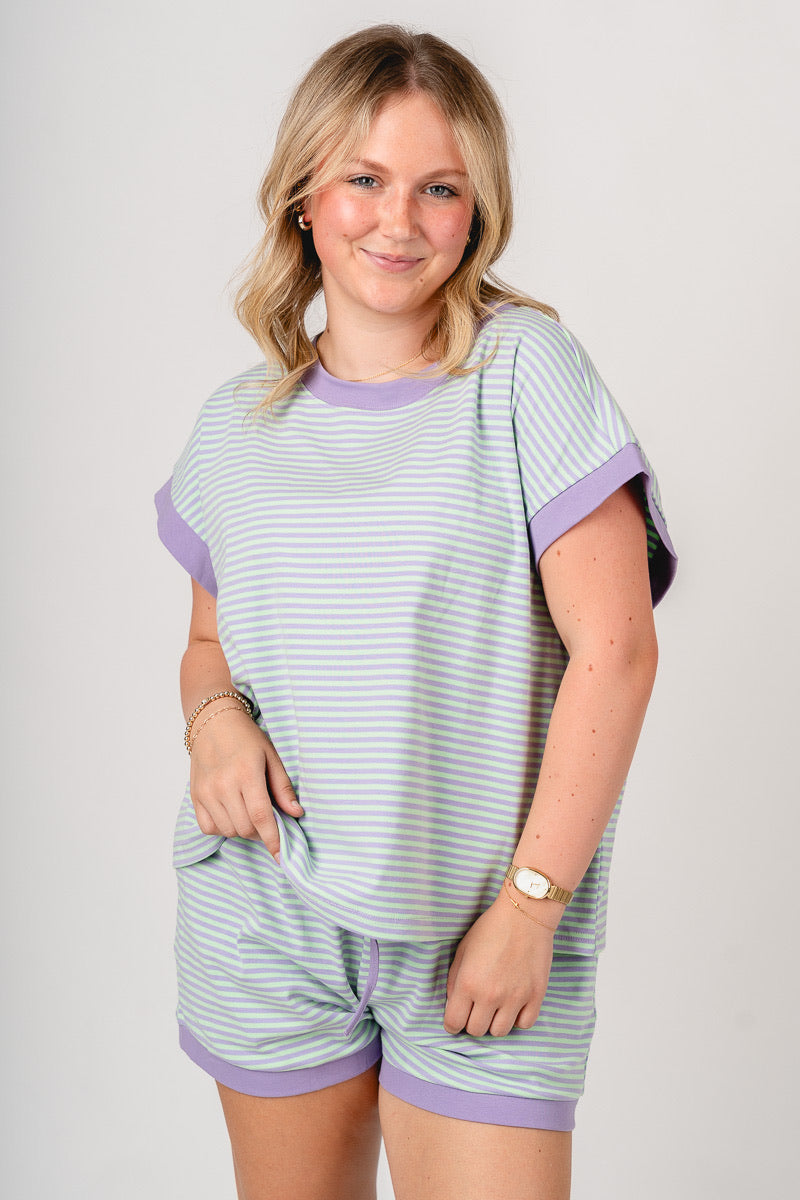 Striped short sleeve top mint/lilac