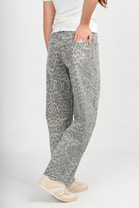 Vervet high rise leopard barrel jeans grey | Lush Fashion Lounge: boutique women's jeans, fashion jeans for women, affordable fashion jeans, cute boutique jeans