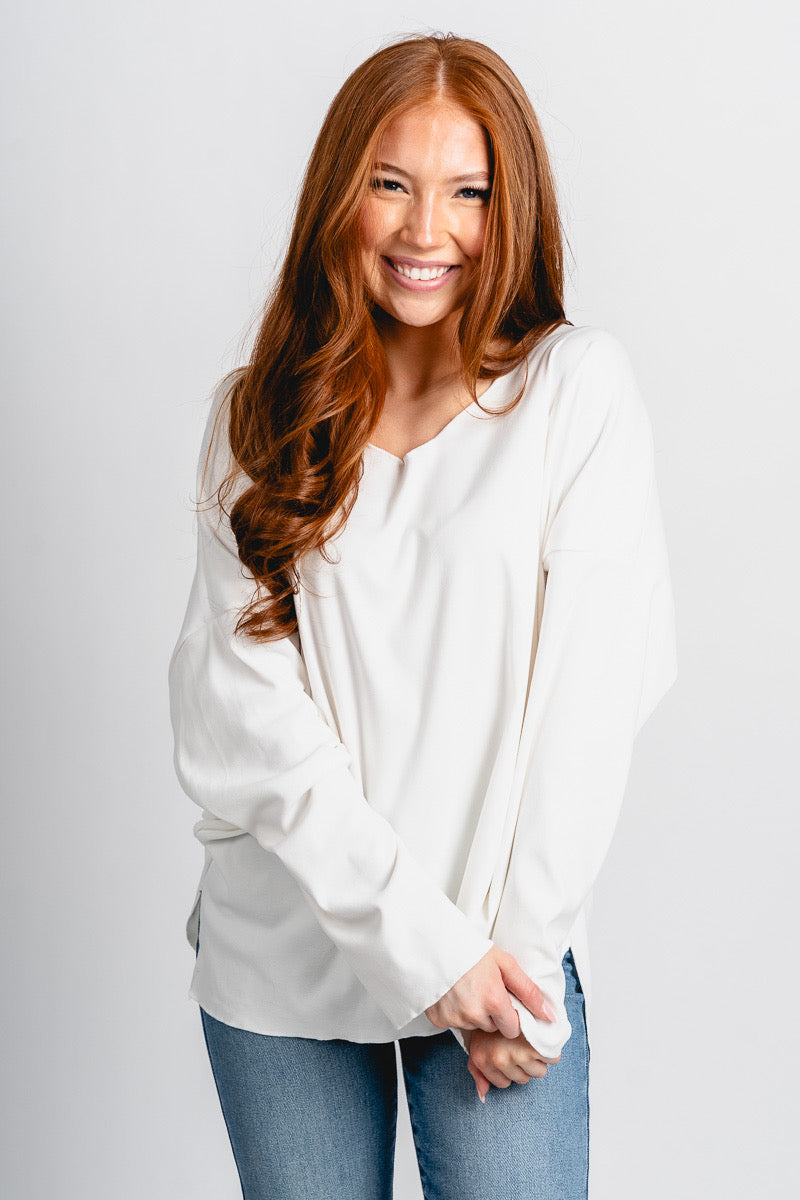 Oversized v-neck long sleeve top white