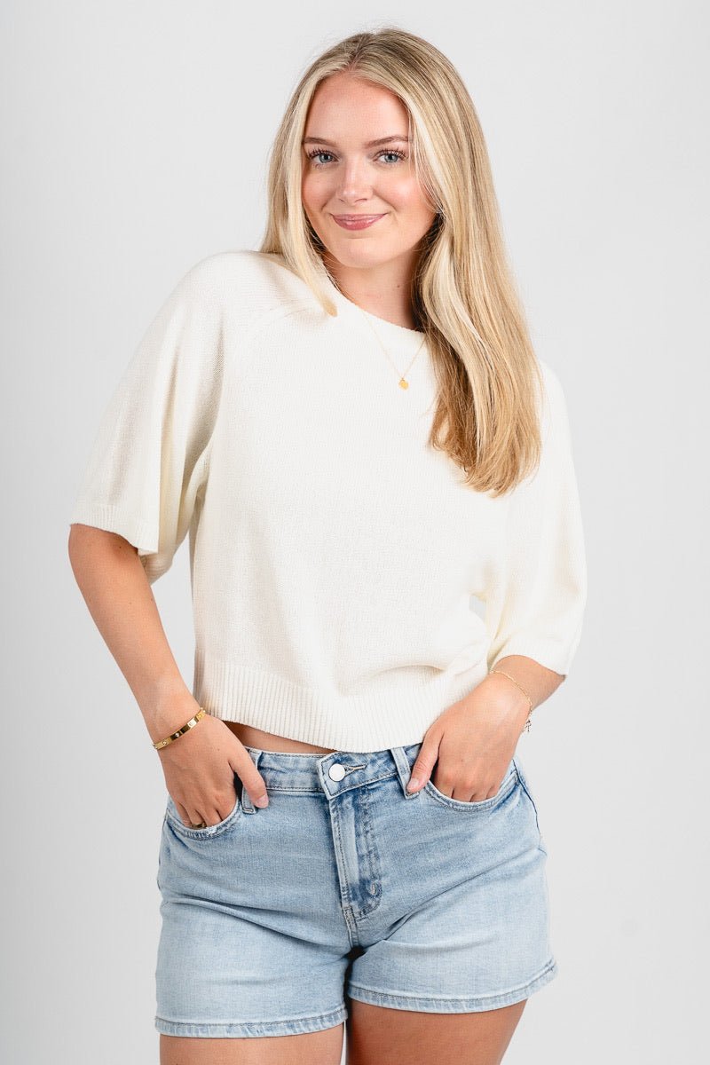 Raglan short sleeve sweater cream – Boutique Sweaters | Fashionable Sweaters at Lush Fashion Lounge Boutique in Oklahoma City