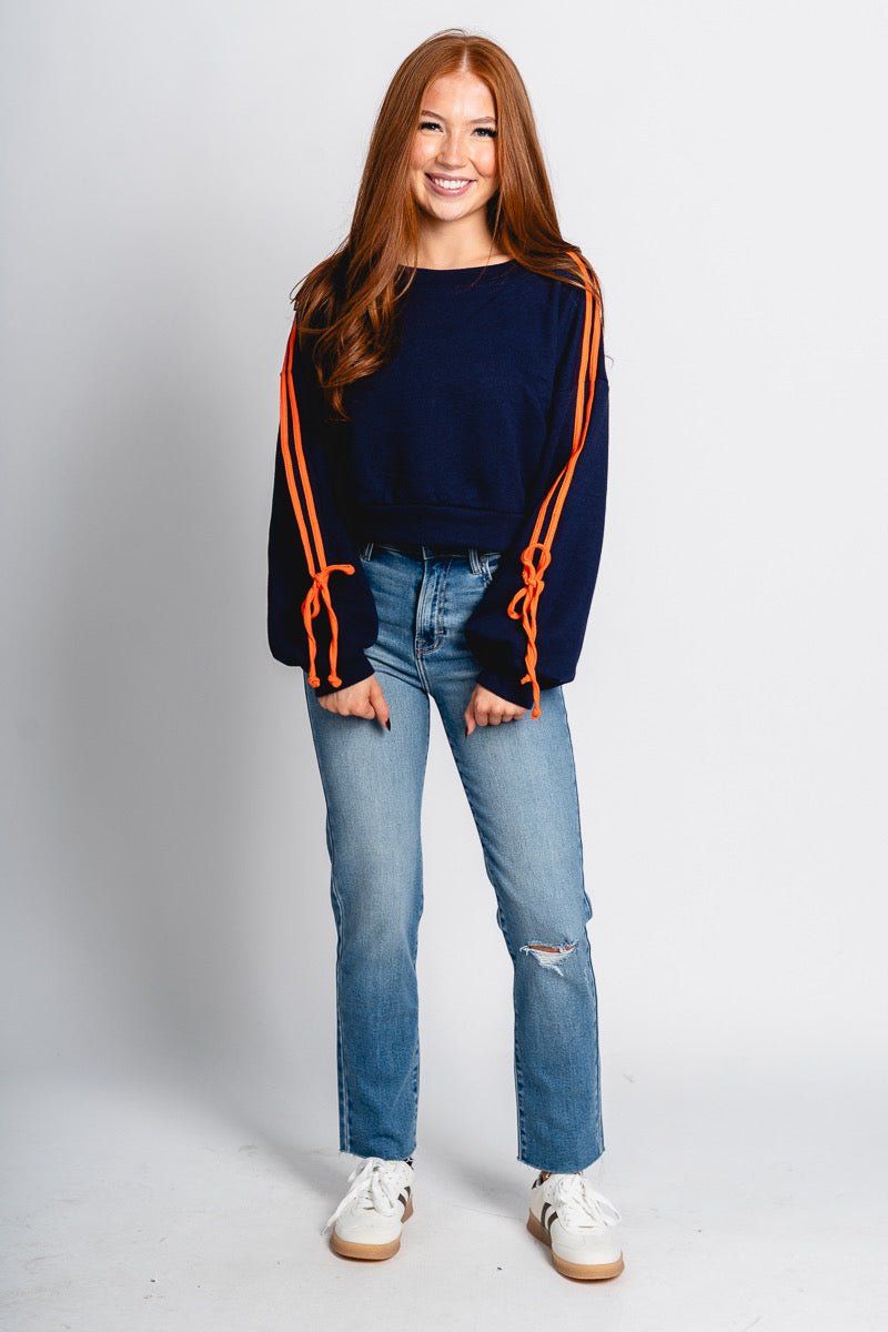 Contrast terry sweatshirt navy - Trendy OKC Thunder T-Shirts at Lush Fashion Lounge Boutique in Oklahoma City