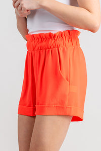 Ruffle waist shorts bright coral - Trendy shorts - Cute Vacation Collection at Lush Fashion Lounge Boutique in Oklahoma City