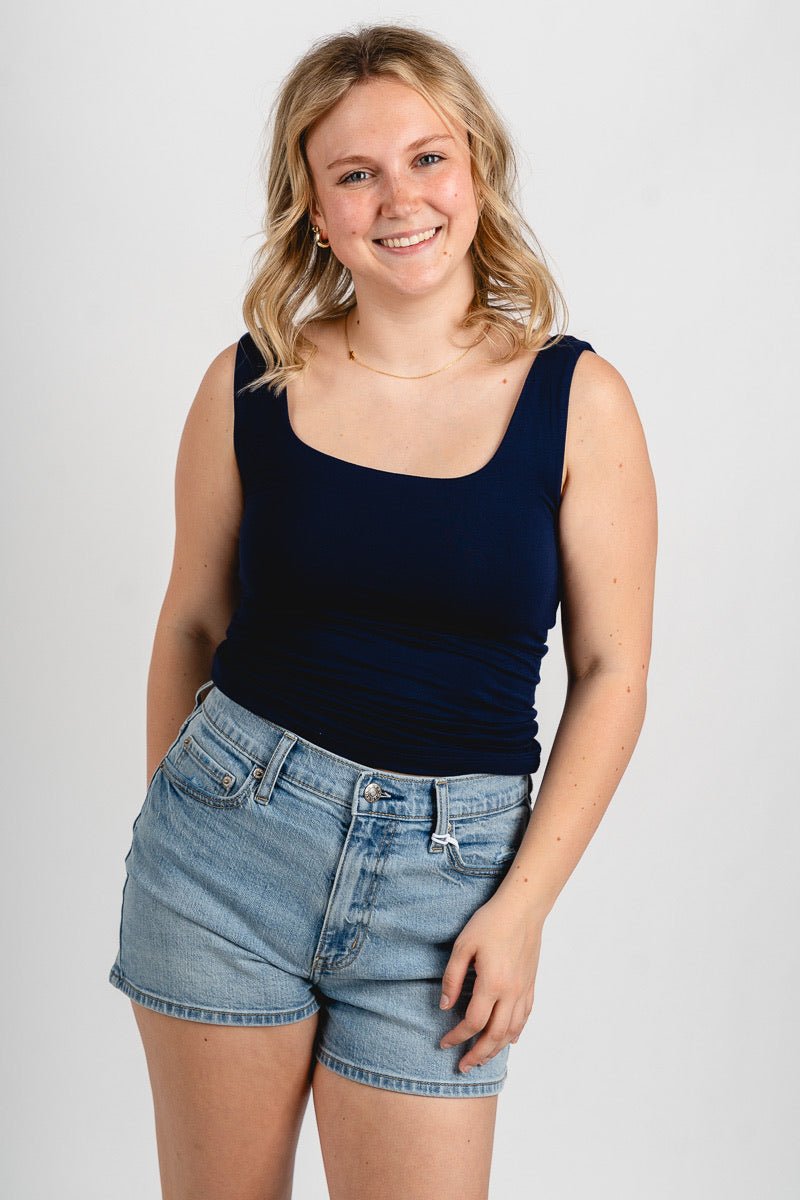 Square neck tank top navy - Cute tank top - Trendy Tank Tops at Lush Fashion Lounge Boutique in Oklahoma City