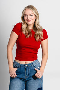 Fitted baby tee deep red - Unique Valentine's Day T-Shirt Designs at Lush Fashion Lounge Boutique in Oklahoma City