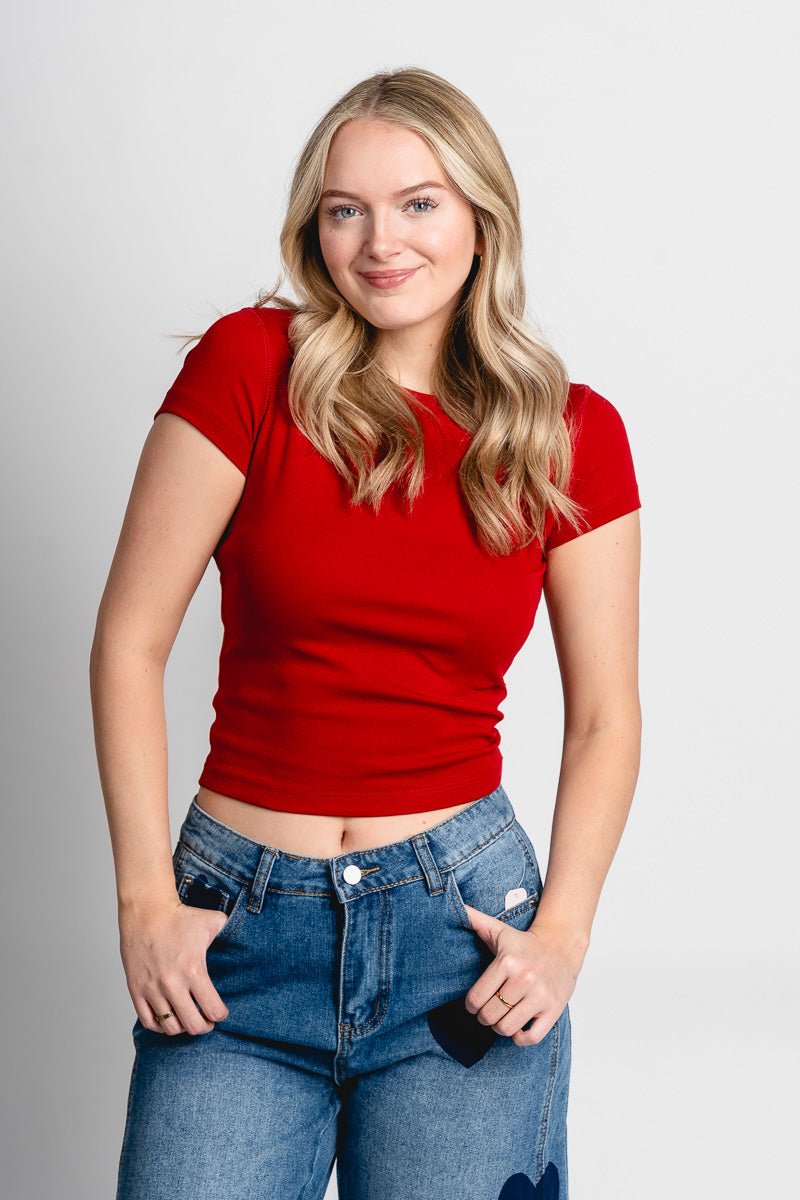 Fitted baby tee deep red - Unique Valentine's Day T-Shirt Designs at Lush Fashion Lounge Boutique in Oklahoma City