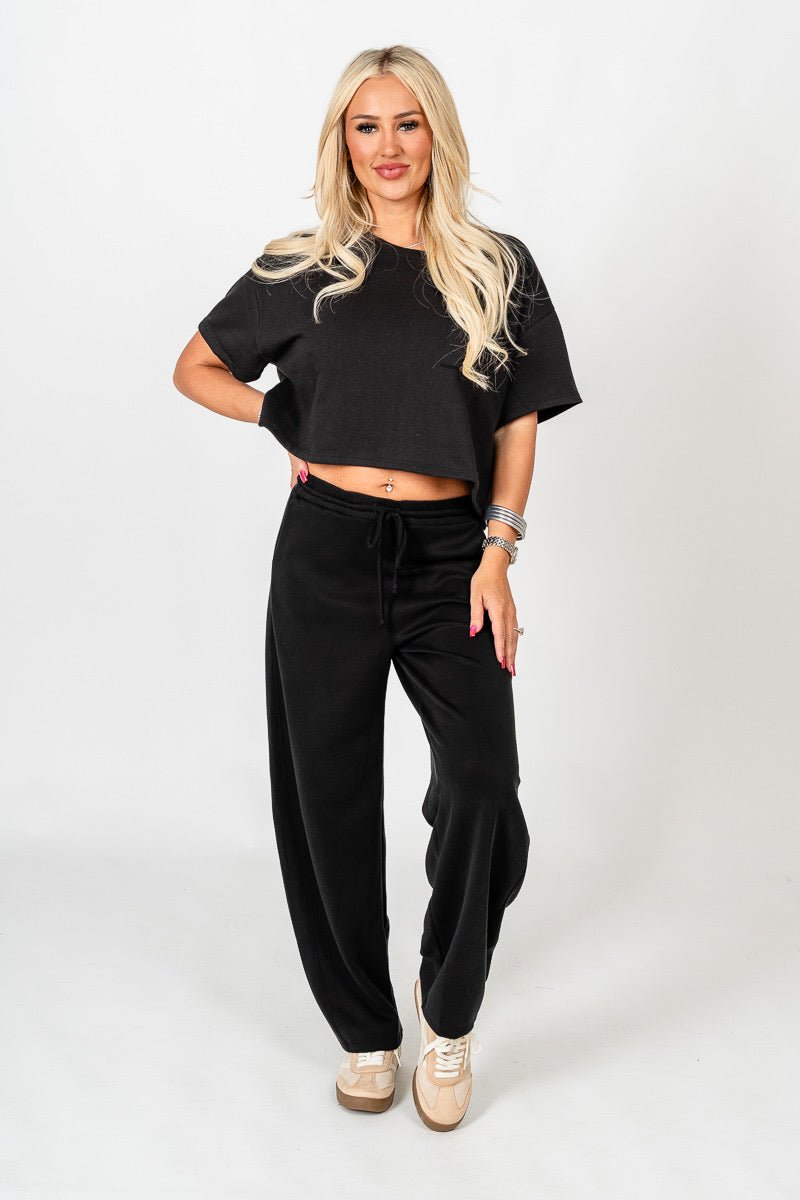 French terry crop top black