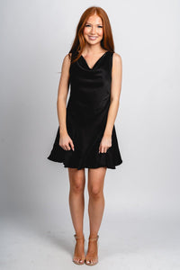 Cowl neck mini dress black Stylish dress - Womens Fashion Dresses at Lush Fashion Lounge Boutique in Oklahoma City
