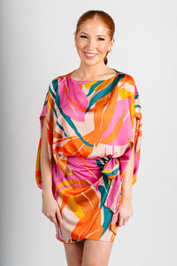 Abstract wrap dress pink multi - Affordable dress - Boutique Dresses at Lush Fashion Lounge Boutique in Oklahoma City
