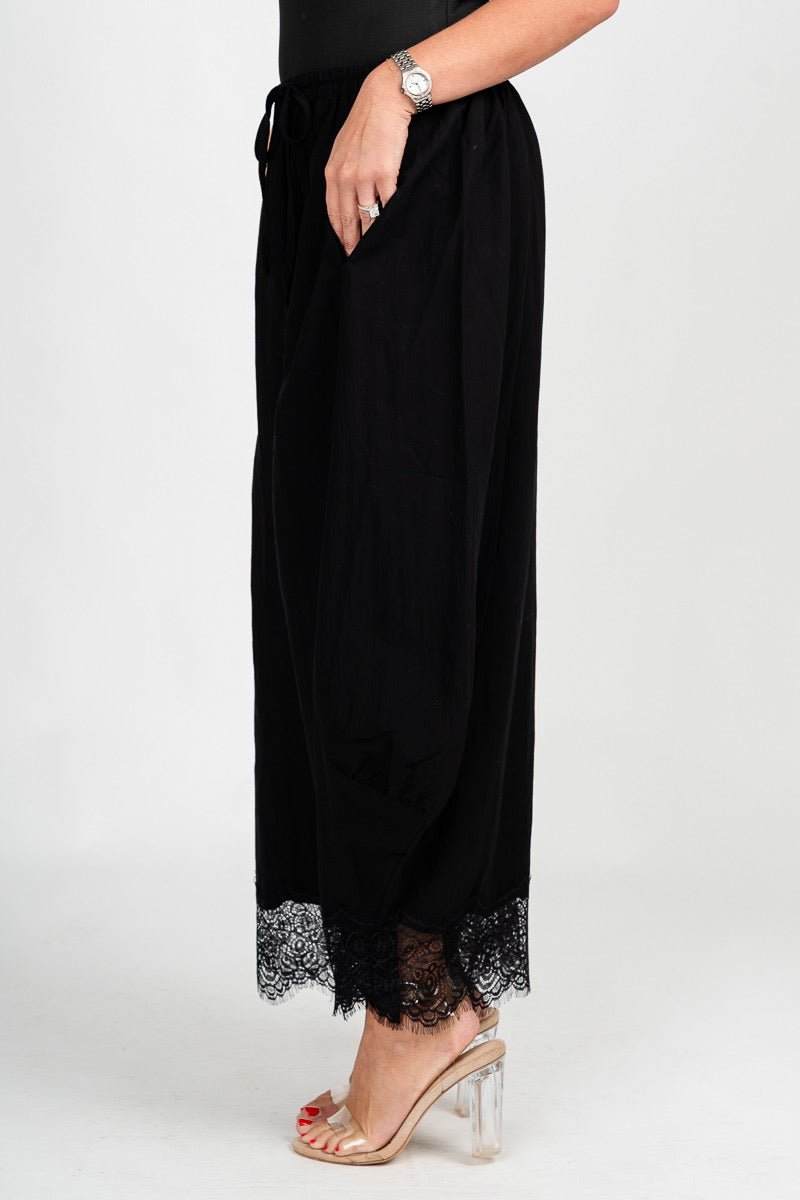 Lace trim balloon pants black