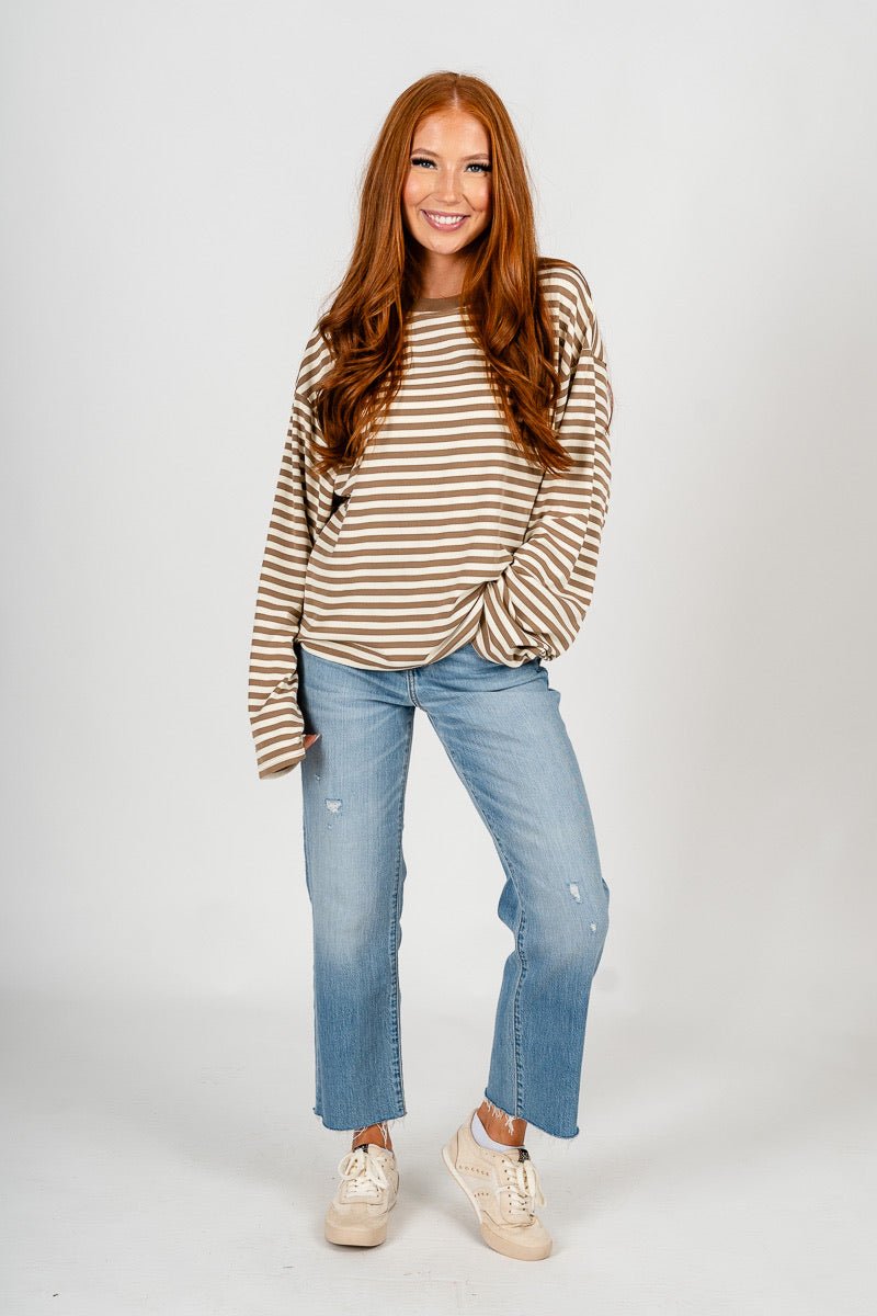 Striped oversized long sleeve top brown/cream