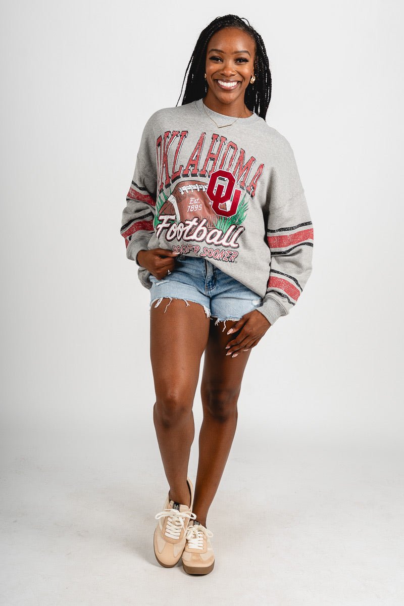 OU OU OKLA Langford sweatshirt heather grey Sweatshirt | Lush Fashion Lounge Trendy Oklahoma University Sooners Apparel & Cute Gameday T-Shirts
