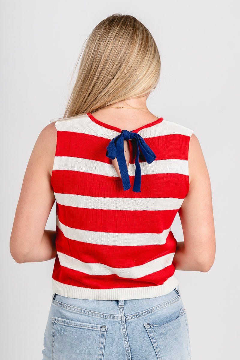 Tie back striped sweater red/white