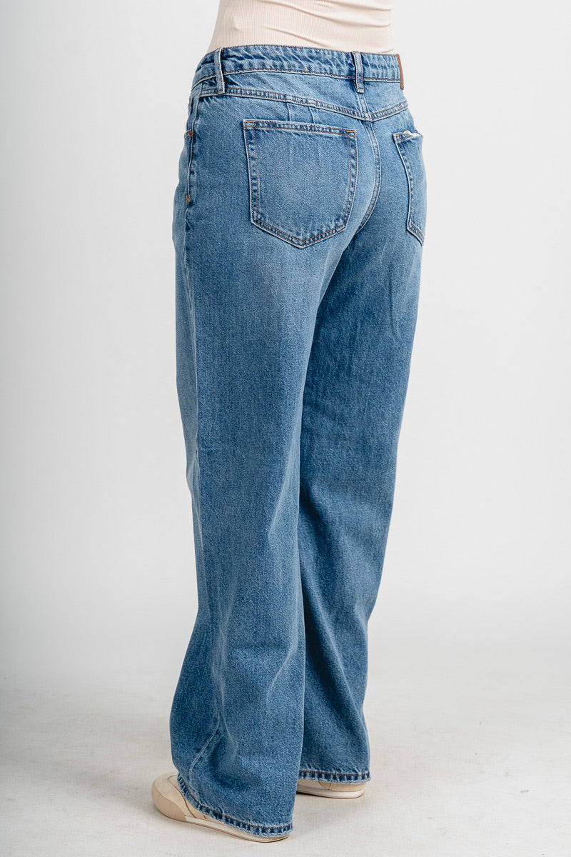 Hidden low rise slung baggy jeans medium denim