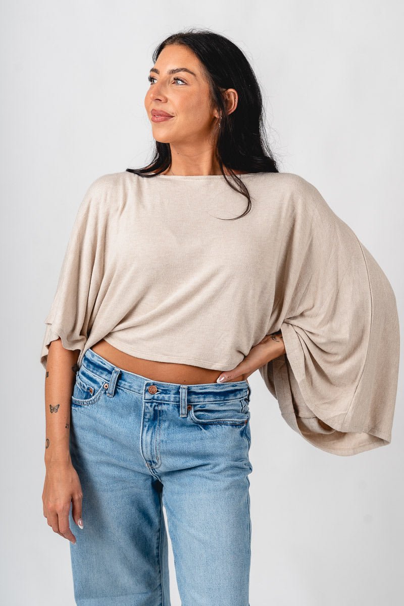 Asymmetrical lightweight sweater oatmeal – Stylish Sweaters | Boutique Sweaters at Lush Fashion Lounge Boutique in Oklahoma City