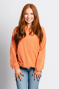 Corded sweatshirt orange - Trendy Oklahoma City Basketball T-Shirts Lush Fashion Lounge Boutique in Oklahoma City