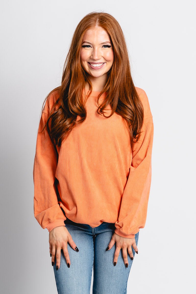 Corded sweatshirt orange - Trendy Oklahoma City Basketball T-Shirts Lush Fashion Lounge Boutique in Oklahoma City