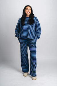 Striped wide leg pants navy/light blue - Cute pants - Fun Cozy Basics at Lush Fashion Lounge Boutique in Oklahoma City