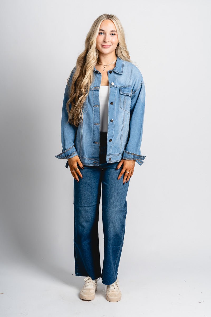 Classic denim jacket light blue – Fashionable Jackets | Trendy Blazers at Lush Fashion Lounge Boutique in Oklahoma City
