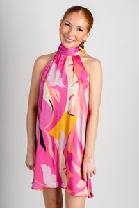 Abstract halter mini dress pink multi - Trendy dress - Cute Vacation Collection at Lush Fashion Lounge Boutique in Oklahoma City