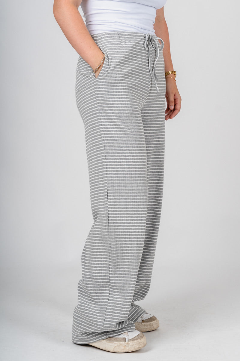 Striped wide leg pants heather grey/white