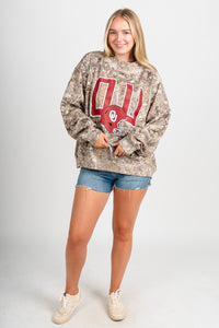 OU OU Sooners helmet fade mock neck sweatshirt camo Sweatshirt | Lush Fashion Lounge Trendy Oklahoma University Sooners Apparel & Cute Gameday T-Shirts