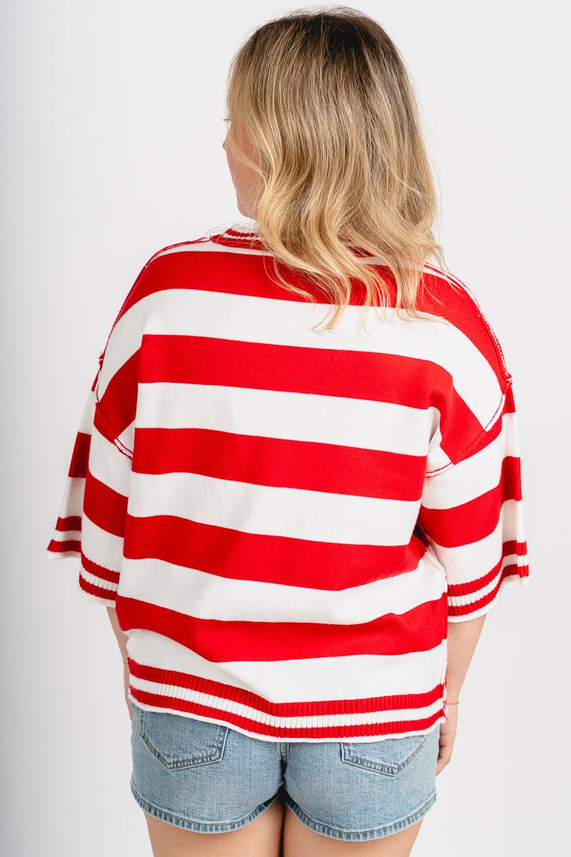 Striped short sleeve oversized sweater red/white