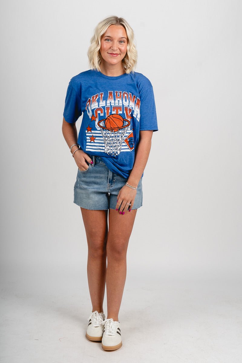 OKC basketball swish lines unisex t-shirt royal - Trendy OKC Thunder T-Shirts at Lush Fashion Lounge Boutique in Oklahoma City