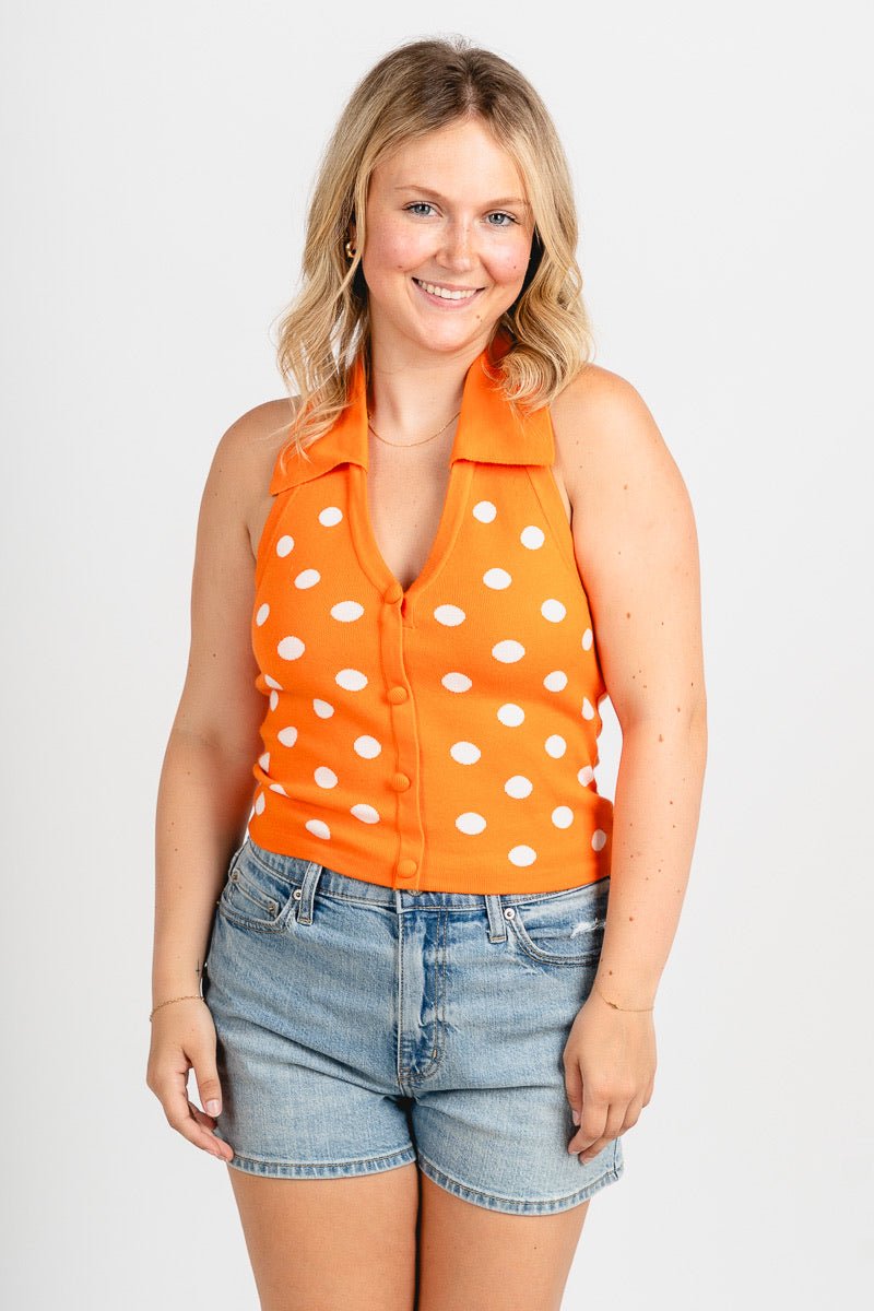 Polka dot halter top orange/white