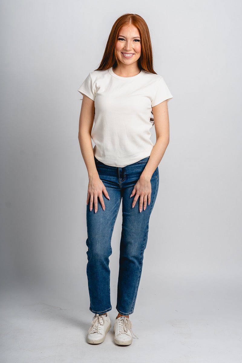 Z Supply Renae ribbed short sleeve tee cloud - Z Supply T-shirt - Z Supply Clothing at Lush Fashion Lounge Trendy Boutique Oklahoma City