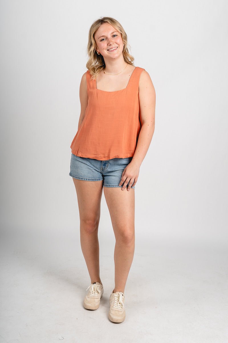 Flowy crop tank top apricot Stylish tank top - Womens Fashion Tank Tops at Lush Fashion Lounge Boutique in Oklahoma City